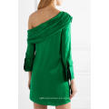 Un hombro manga larga verde poliéster suelta ajuste Mini vestido de verano Fabricación venta al por mayor ropa de mujer de moda (TA0278D)